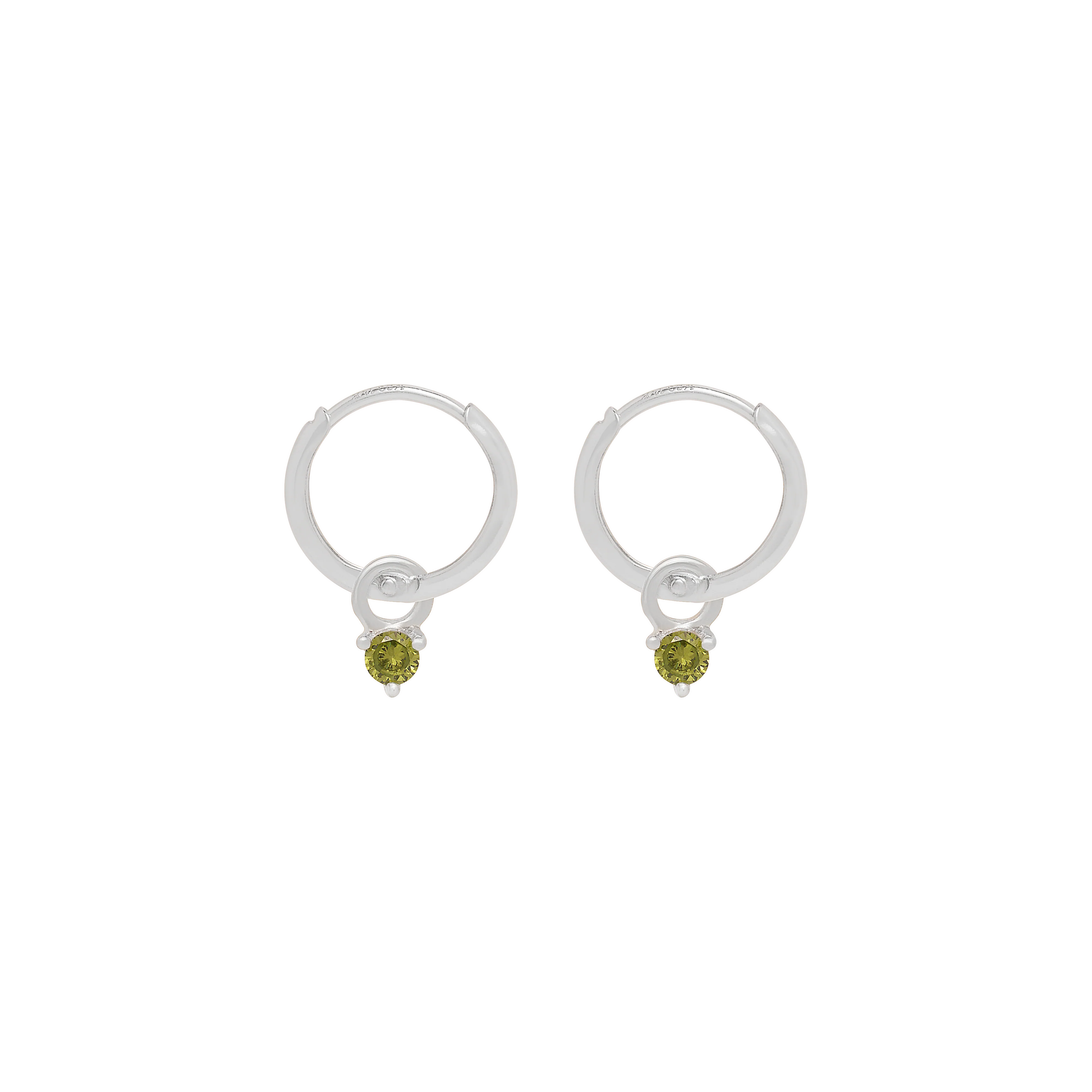 Birthstone Mini Hoop Earrings - Silver