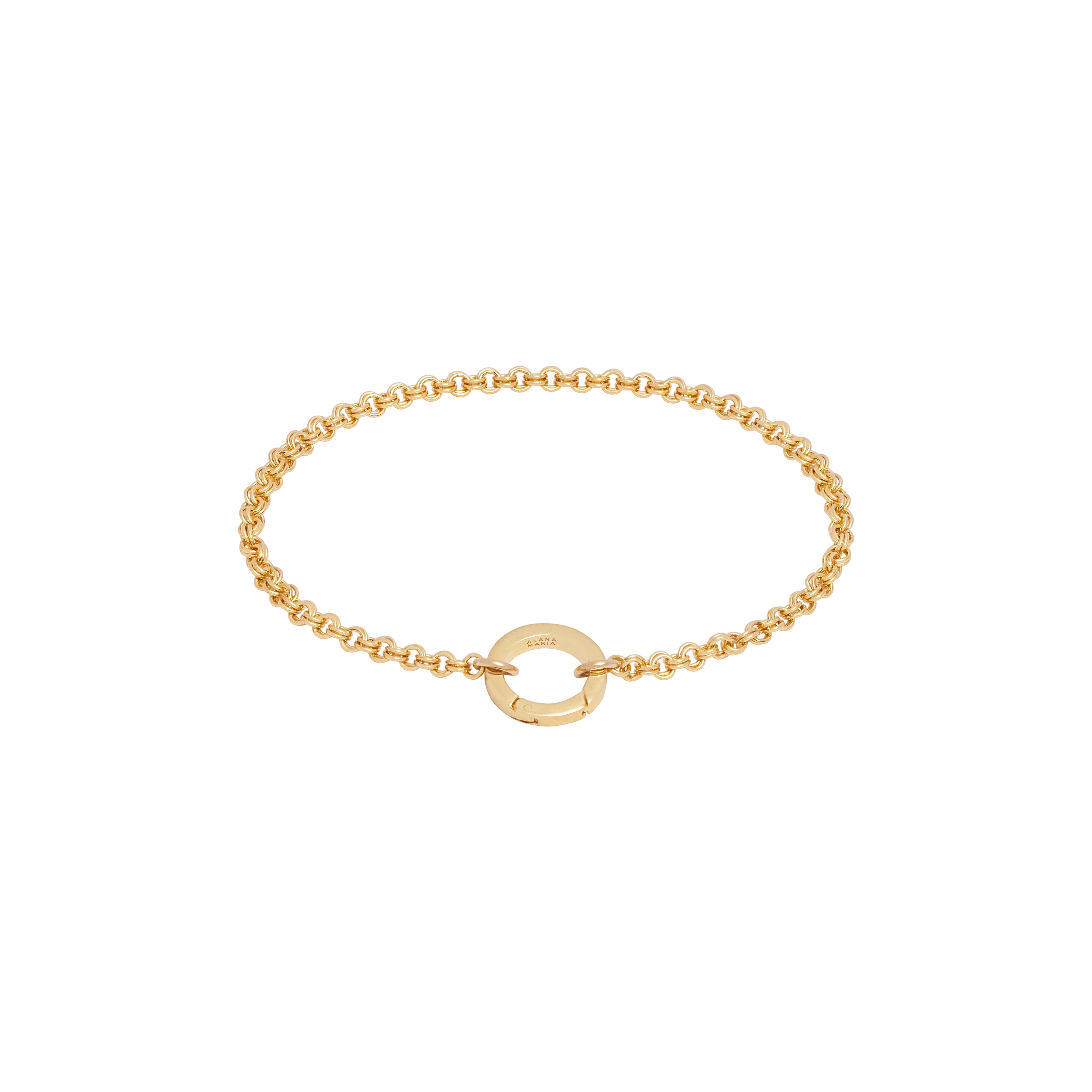 Double Link Rolo Bracelet with Round Push Clasp - Gold